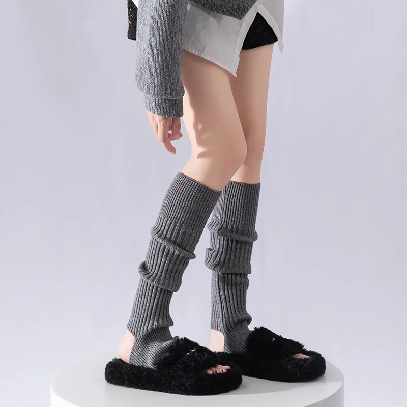 袜套女秋冬保暖仿羊绒踩脚袜套y2k针织长筒堆堆灰色Jk加厚小腿袜