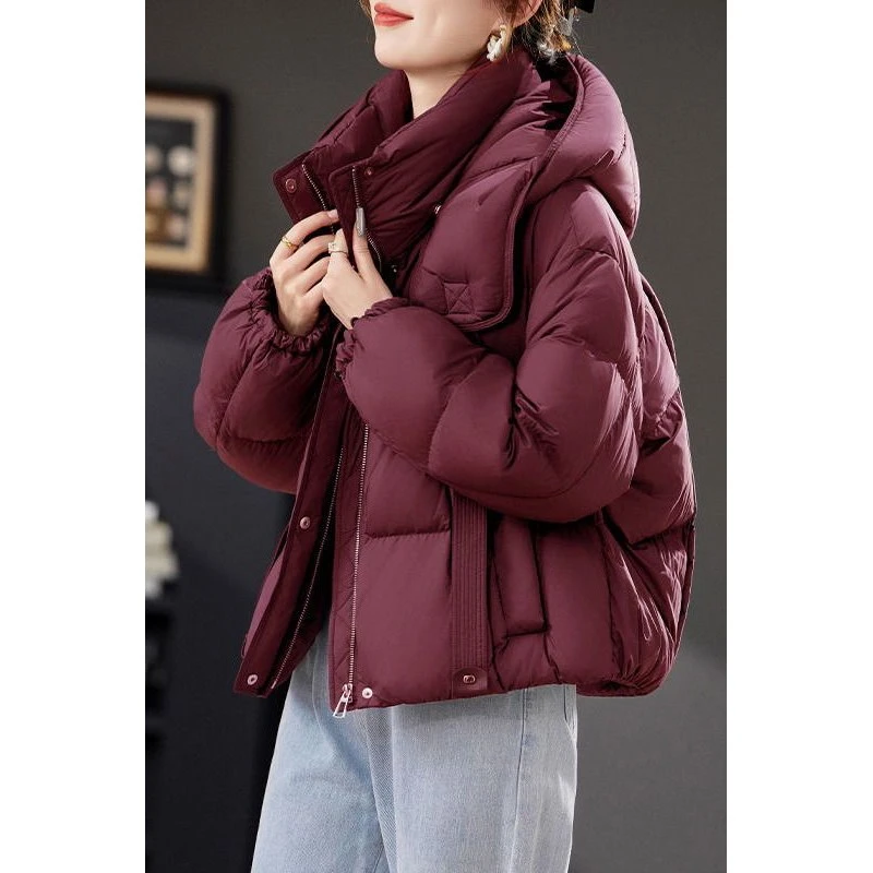 安可拉红短款羽绒服女冬季年新款小个子时尚白鸭绒面包服外套