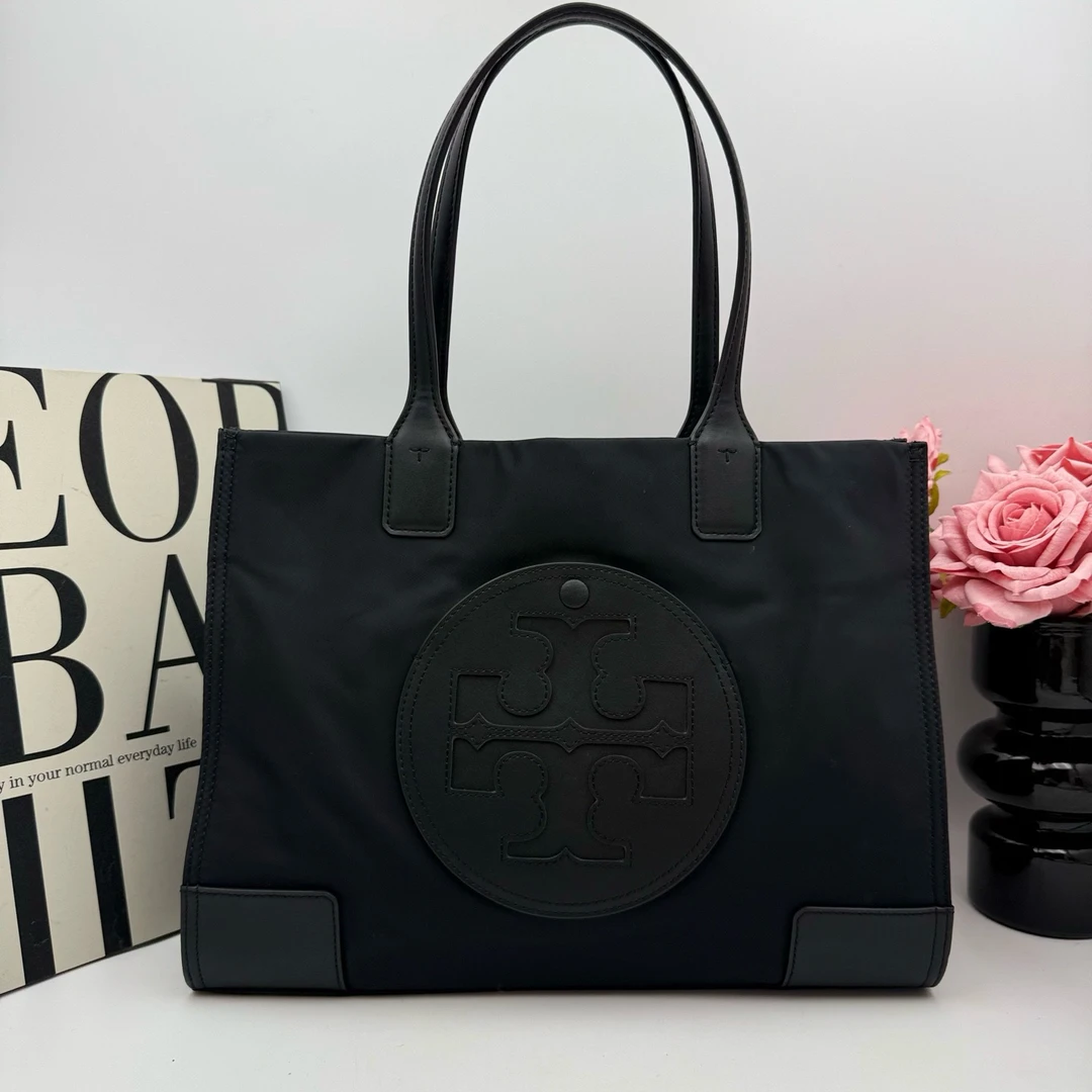 95新 TORY BURCH/汤丽柏琦 TB/汤丽柏琦 xy 9175 黑色尼龙托特包