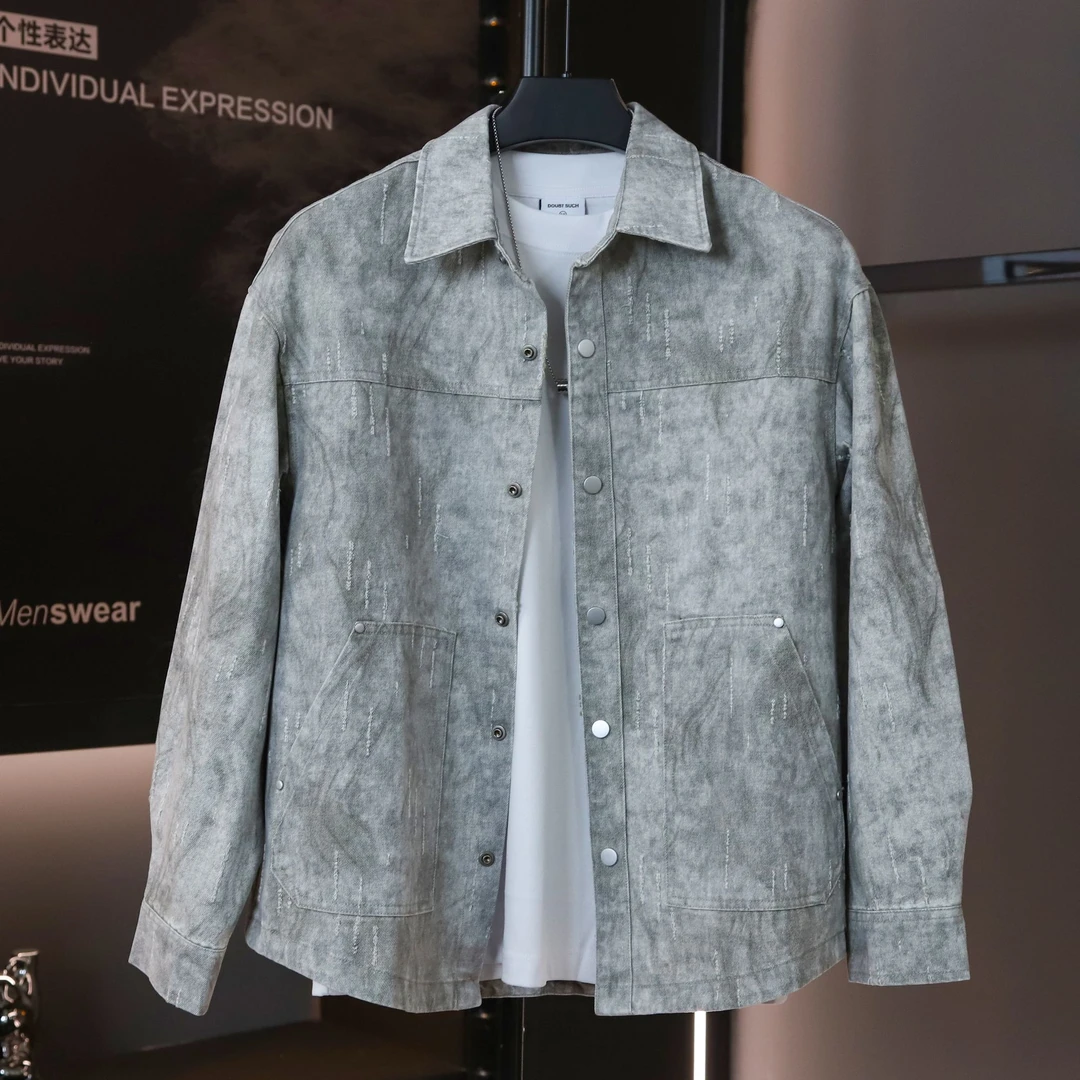 原创设计男士时尚复古潮流夹克个性宽松休闲日系百搭牛仔长袖外套