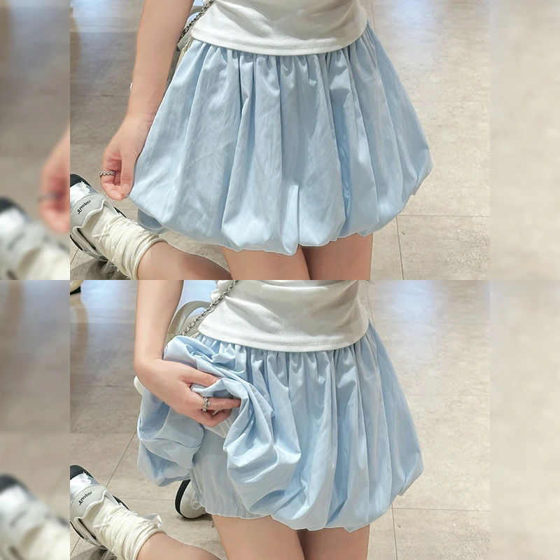 粉色冰丝花苞裙裤女夏季2025薄款高腰防走光休闲宽松a字韩版短裤