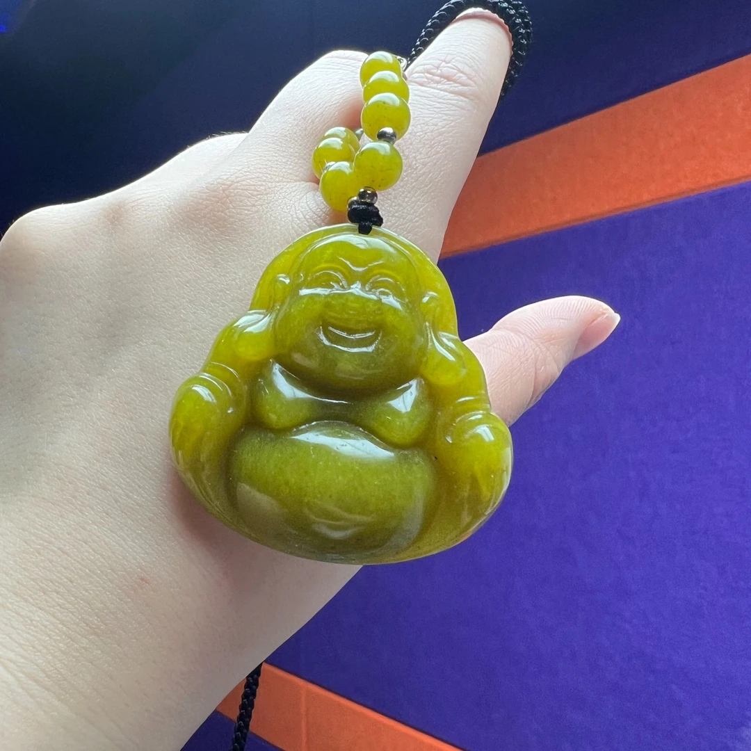 天然岫玉精美黄金玉佛公