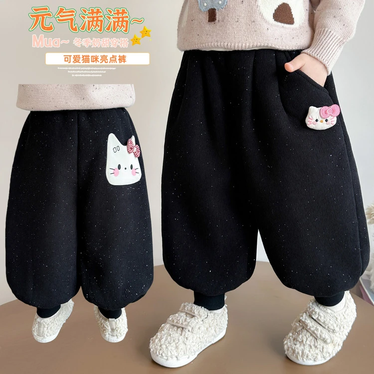 冬季女宝新款韩版时尚洋气女童小猫咪棉裤