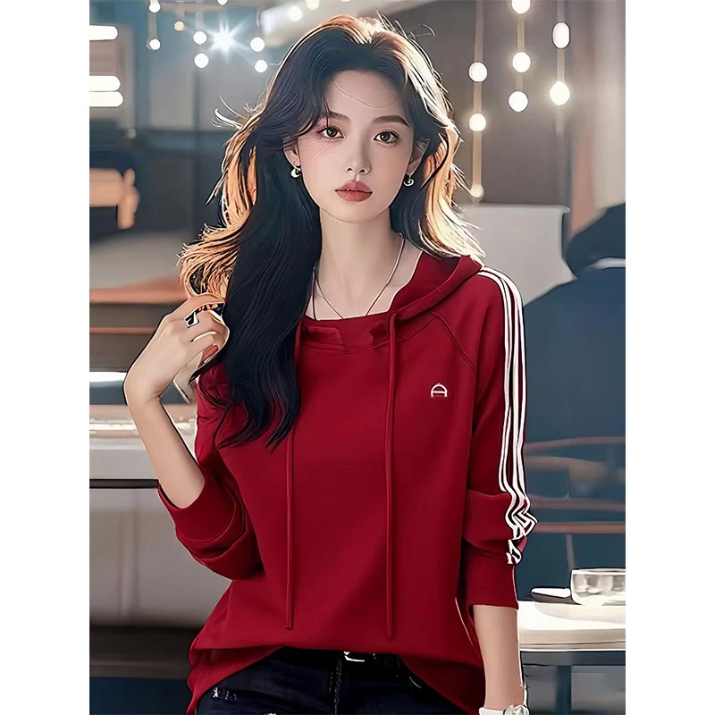 韩版拼接连帽宽松卫衣女2025春季新款设计感气质百搭套头长袖上衣