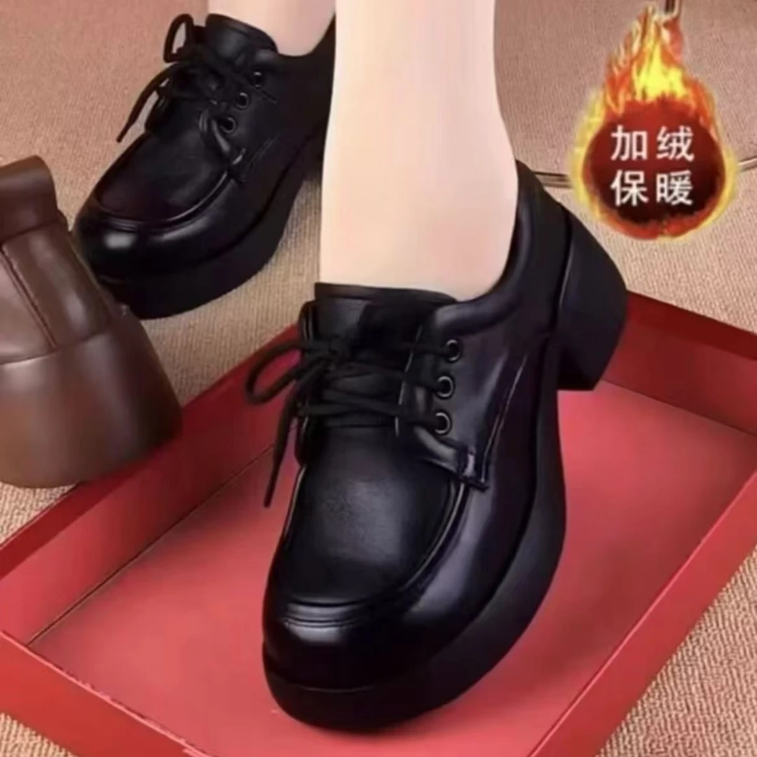 【加绒】时尚潮流女2024年季时尚女鞋系带百搭复古圆头舒适