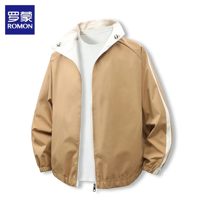 罗蒙男士痞帅双面穿夹克2025年春秋潮流立领宽松慵懒风外套男装
