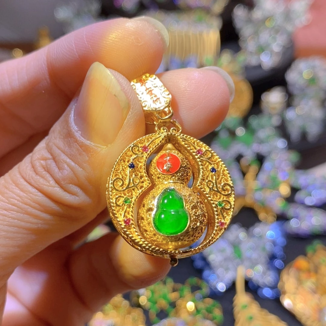 吊坠(不含链)银S925镶嵌翡翠