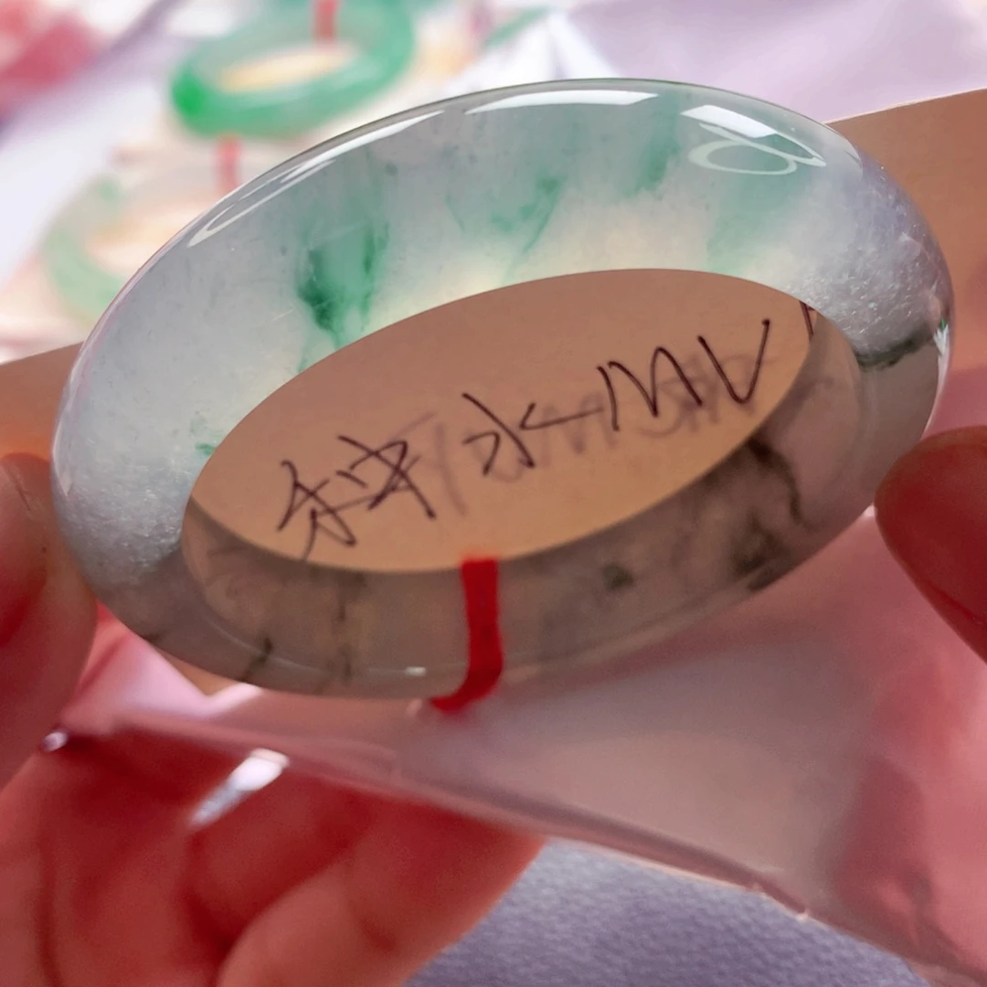 翡翠未镶嵌手镯师妹52.6高冰行家货冰飘绿花（3号）