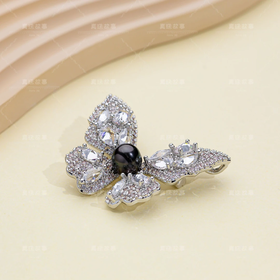 【大溪地胸针】 黑蝴蝶大溪地胸针 8-9mm X903