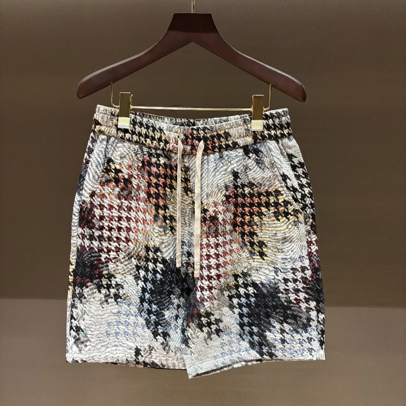 2025年男士千鸟撞色格子短裤时尚百搭潮流五分裤 DX-K2809