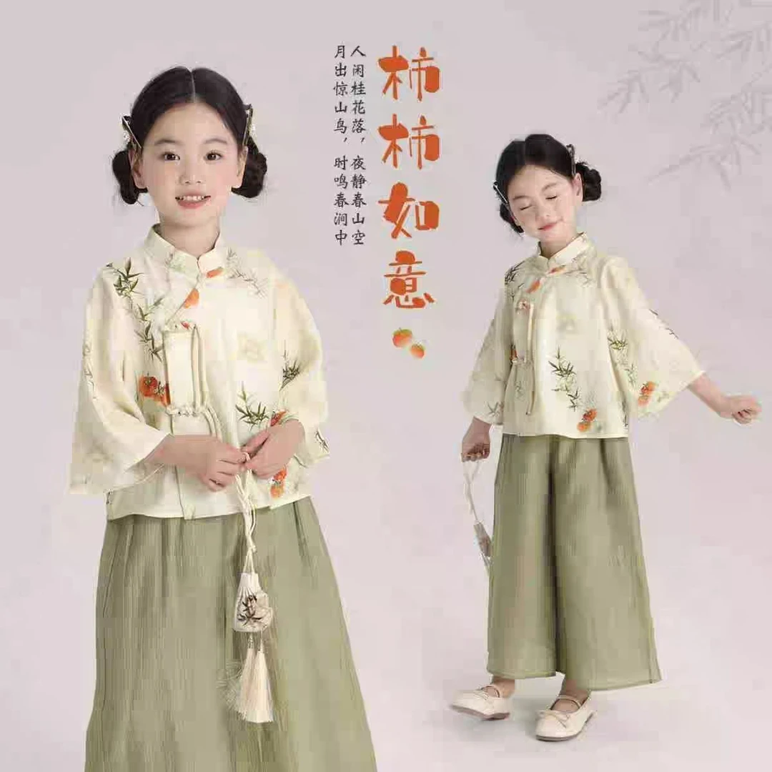 8016新中式女童国风套装儿童汉服大童唐装夏季新款上衣宽松裙裤潮