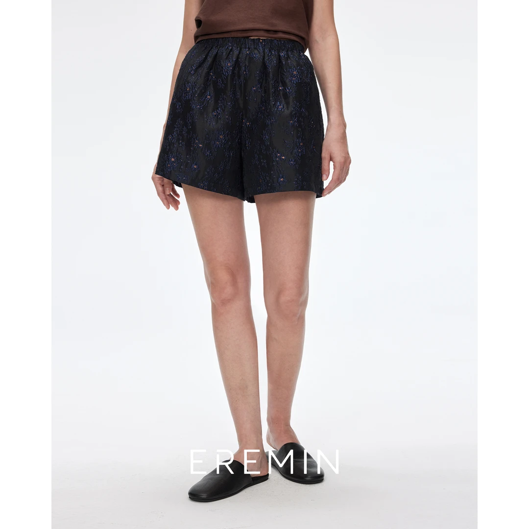 DE Mincollection金丝提花短裤/烫金立体花卉法式松紧腰短裤52507