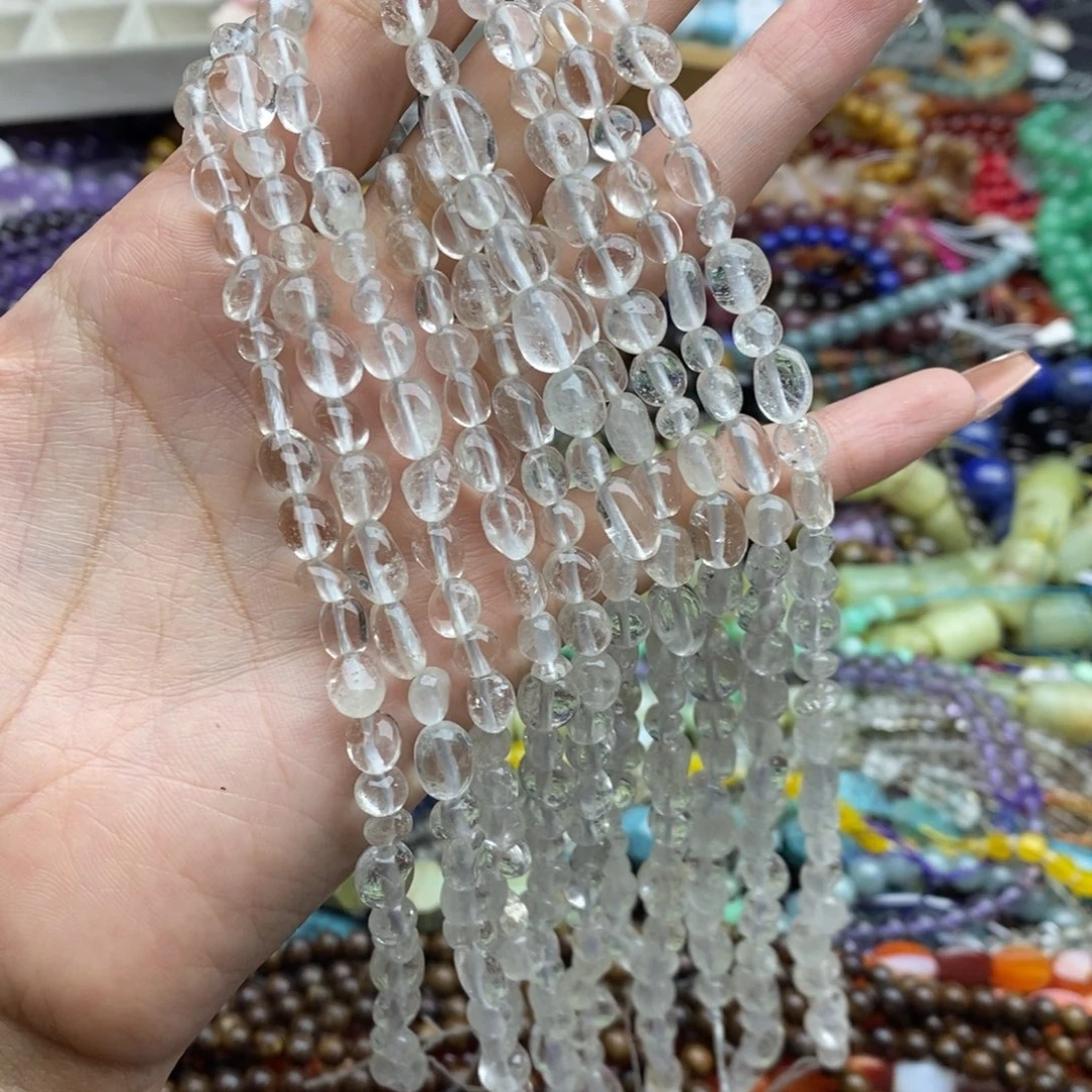 玛瑙/玉髓合金珠宝半成品一条纯天然白水晶糖豆款7-8mm