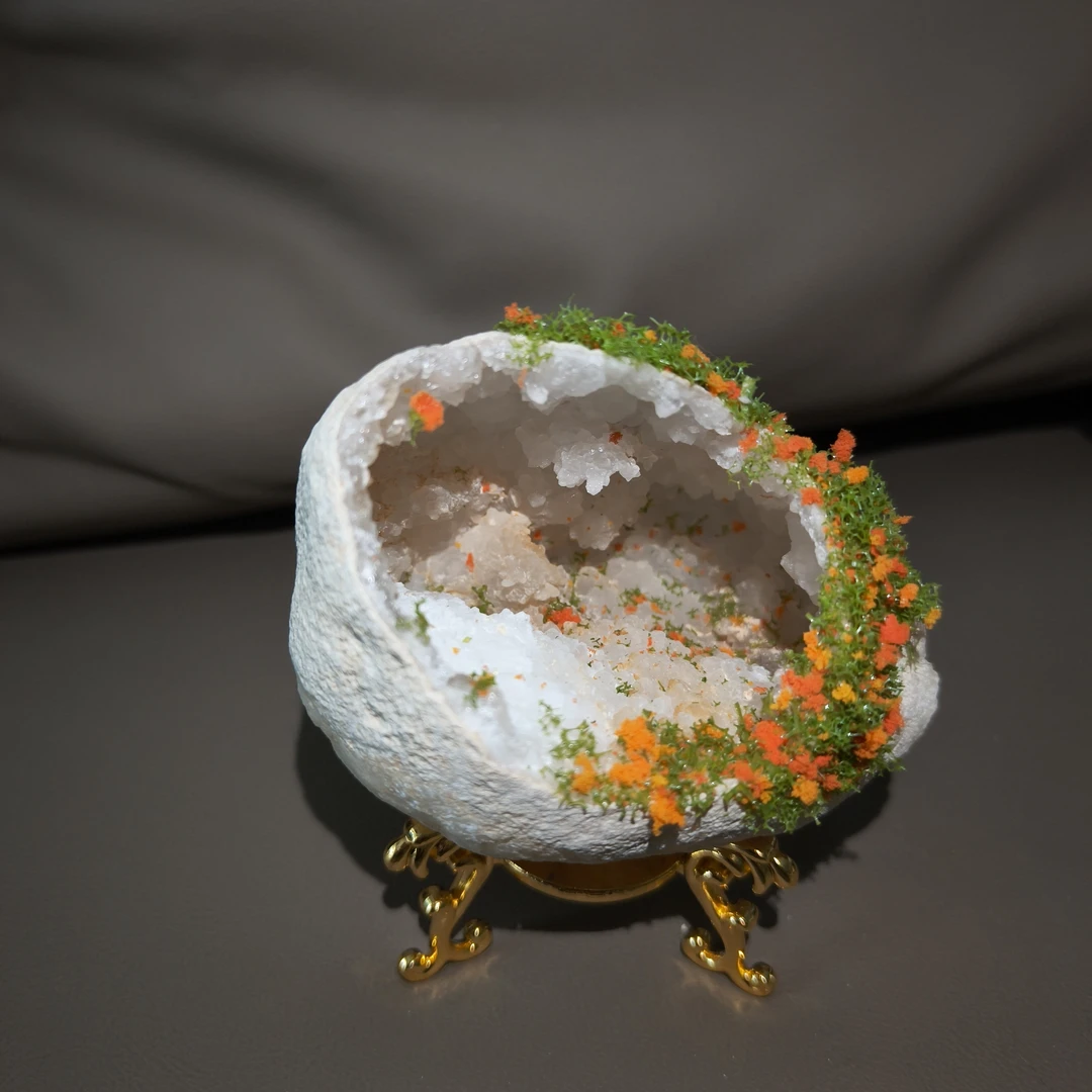 摩洛哥白水晶洞摆件diy摩洛哥白软雾软软糖水晶不带支架 已出展示