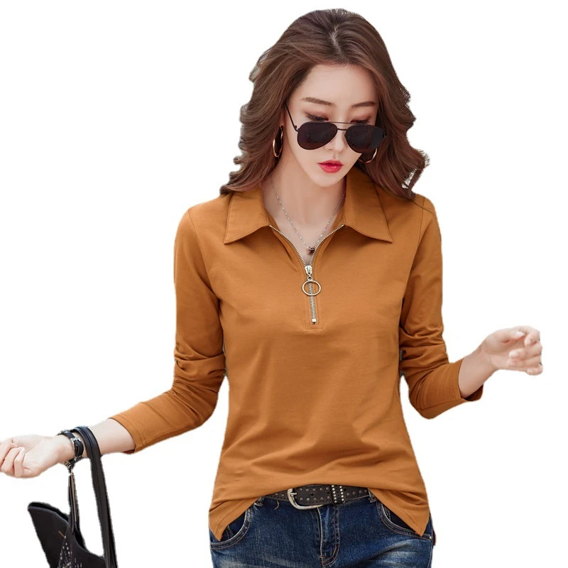 打底衫POLO衫韩版t恤秋女式修身上衣服休闲女装纯棉长袖女士翻领