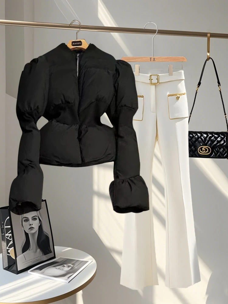 2025秋冬新款洋气时尚一整套女小众设计时髦棉服气质西装裤两件套