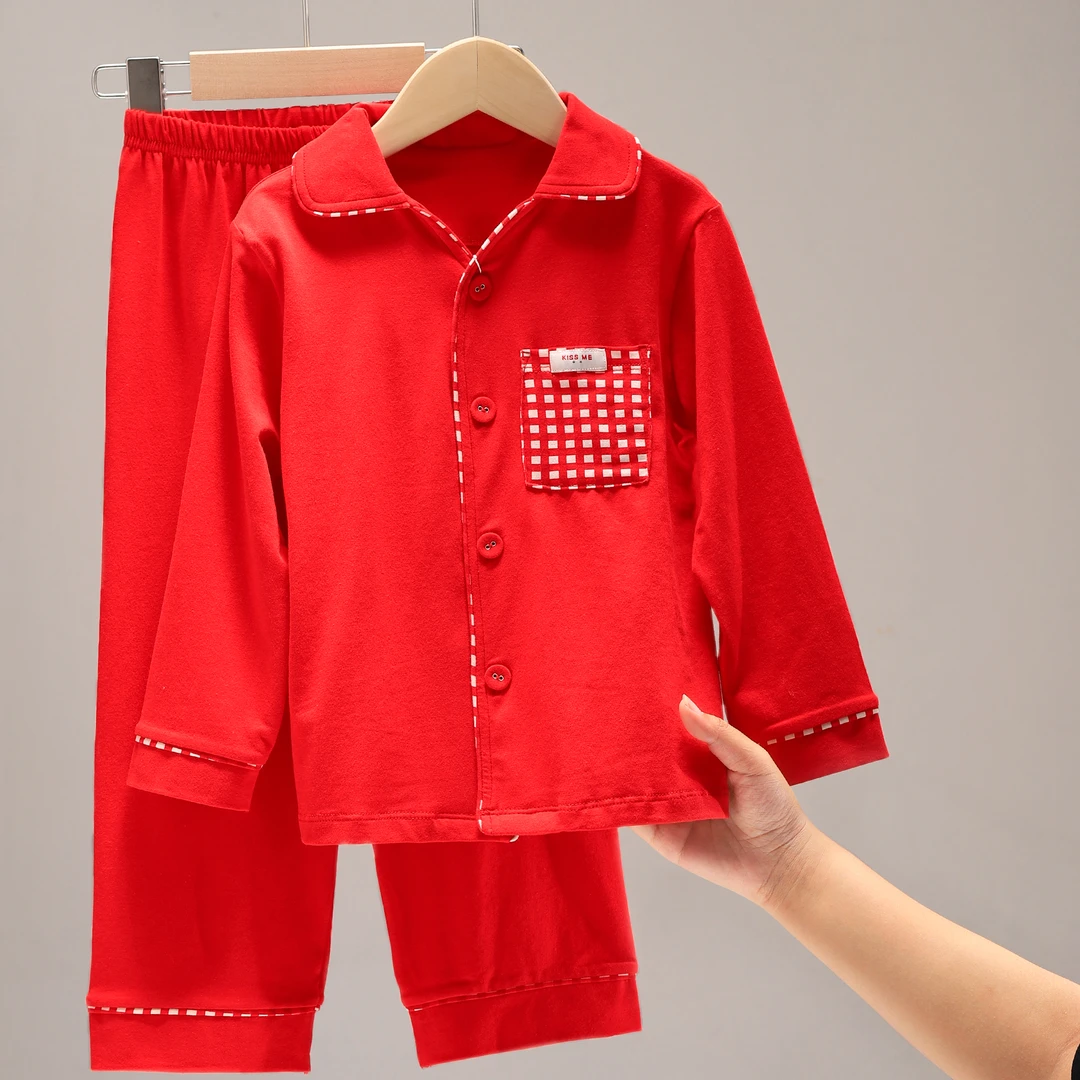 儿童家居服宝宝大红色本命年睡衣男童2026秋装中大童开衫套装2334