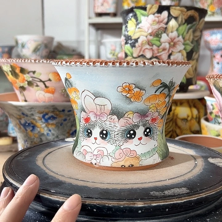 景德镇手绘花盆满38包邮