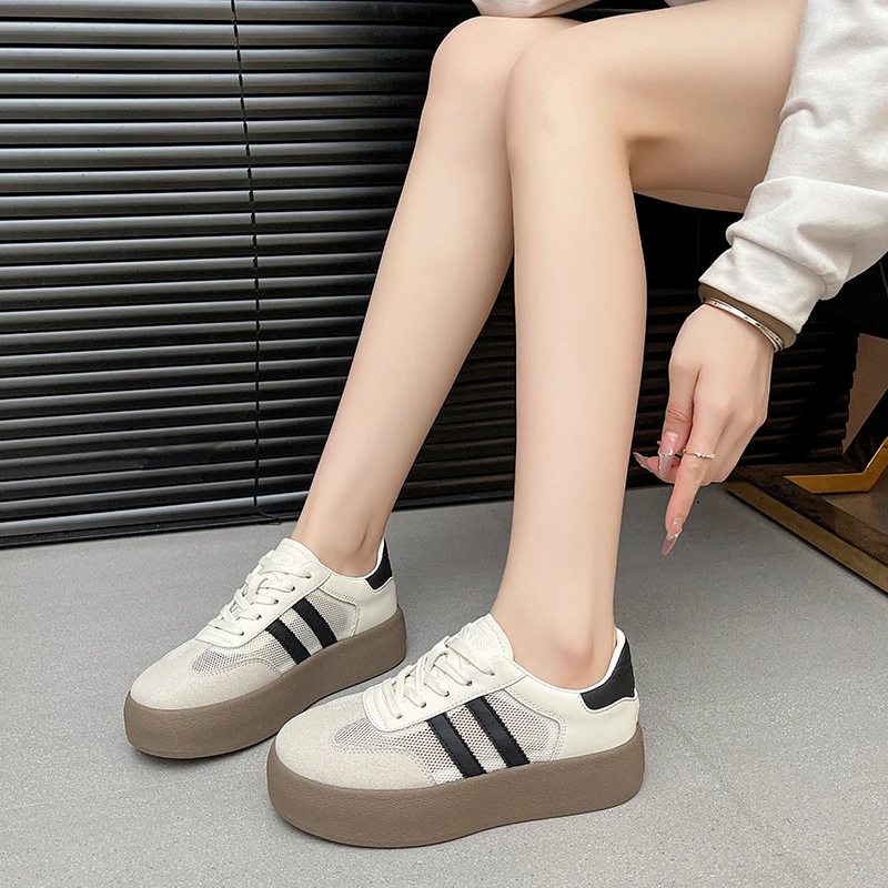 厚底德训小白鞋女2025新款舒适夏秋薄款网面ins百搭运动休闲板鞋.
