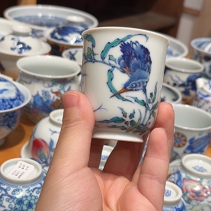 斗彩单翠闻香杯杯