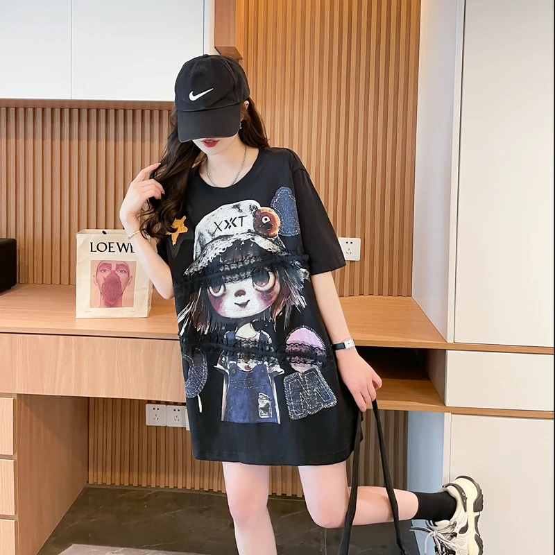 宽松中长款纯棉短袖T恤女2025夏季爆款韩版时尚网红小众半袖上衣