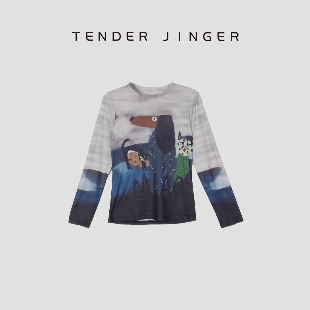 Tender Jinger圆领时尚涂鸦印花打底上衣T52SZS30706