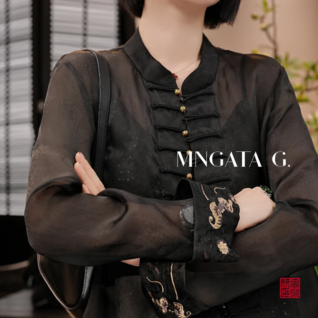 MNGATA G.宫小妍【翡翠绿葵】真丝25春新中式国风百搭外套Y4111861