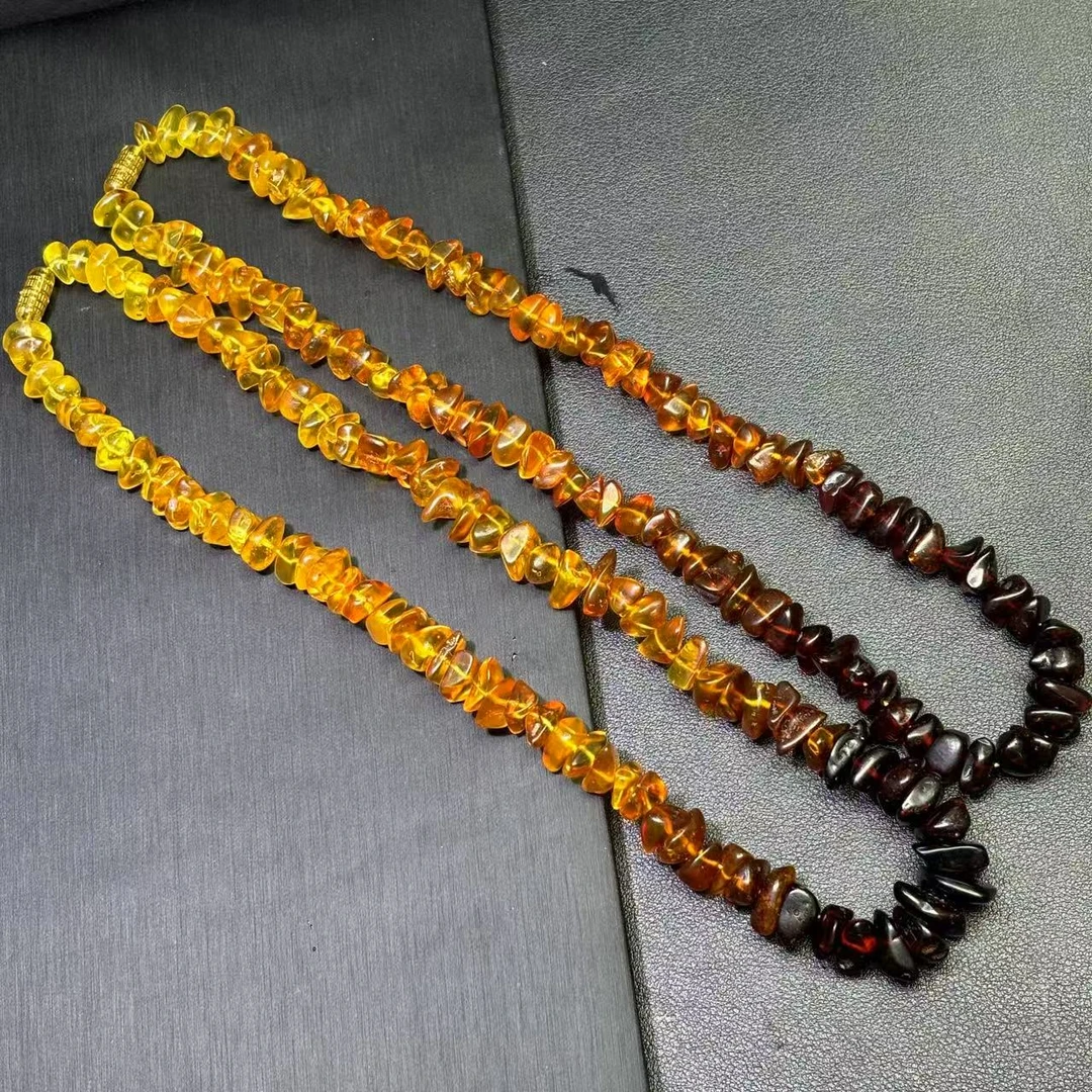 M2899-琥珀血翳珀金珀渐变原石项链-多样性发其一