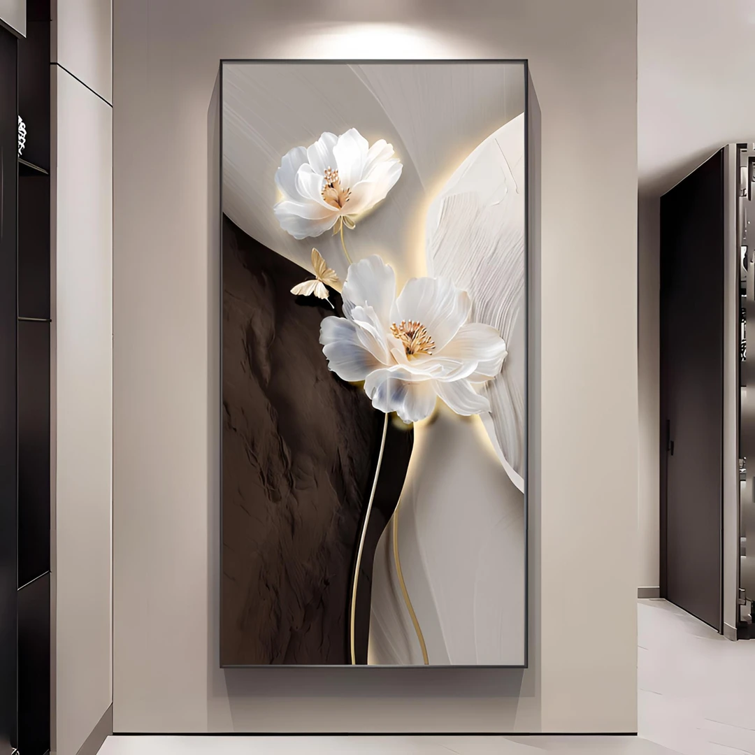 石来运转玄关装饰画现代轻奢花卉高级感入户对门挂画抽象走廊壁画