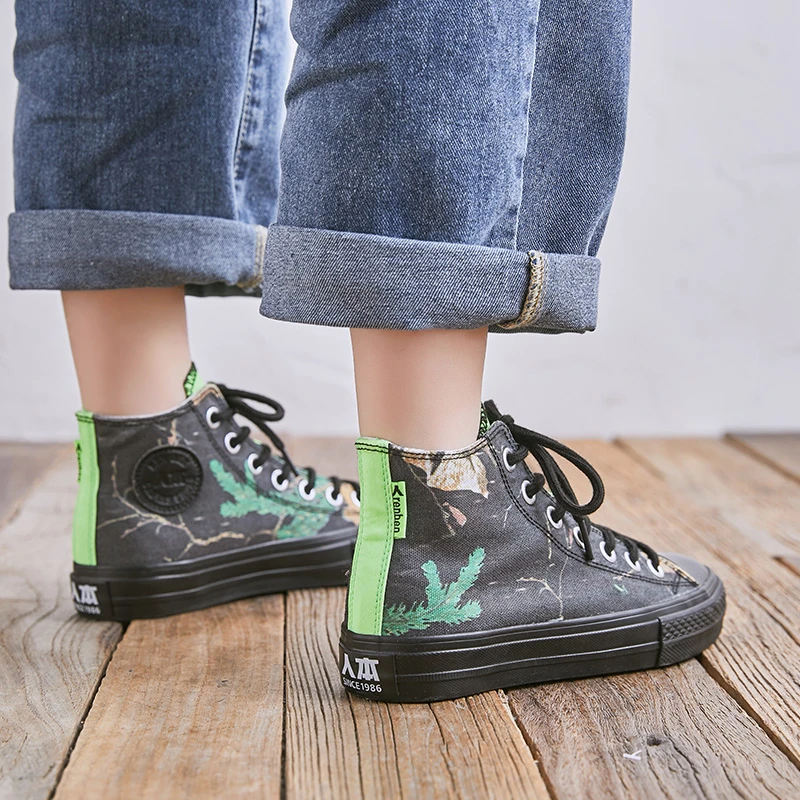 人本厚底帆布鞋女板鞋落叶黄百搭软底休闲鞋2699