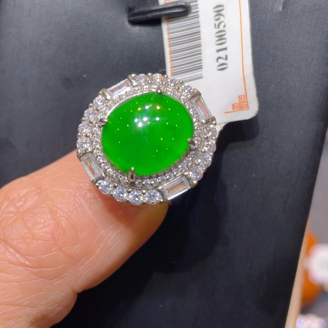 翡翠银S925镶嵌颈饰戒指