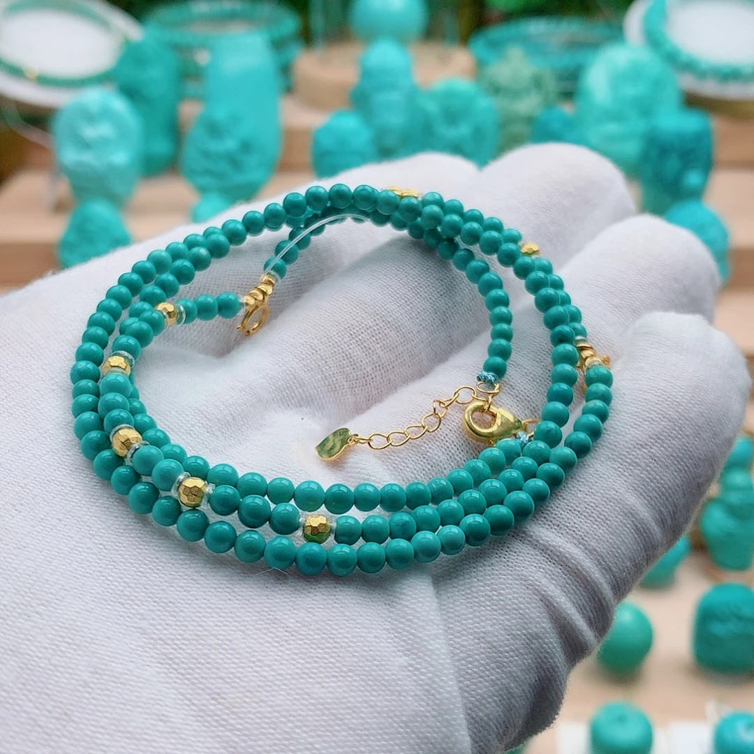 绿松石18K金镶嵌毛衣链