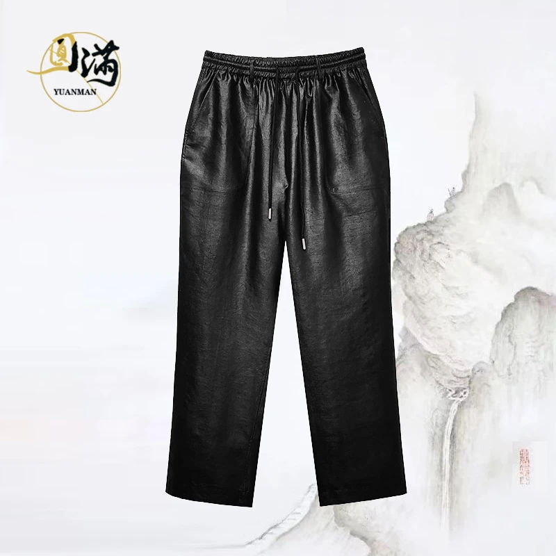 [圆满男装香云纱]桑蚕丝油光老缎龟双穿直筒松紧百搭长裤CK5225HH
