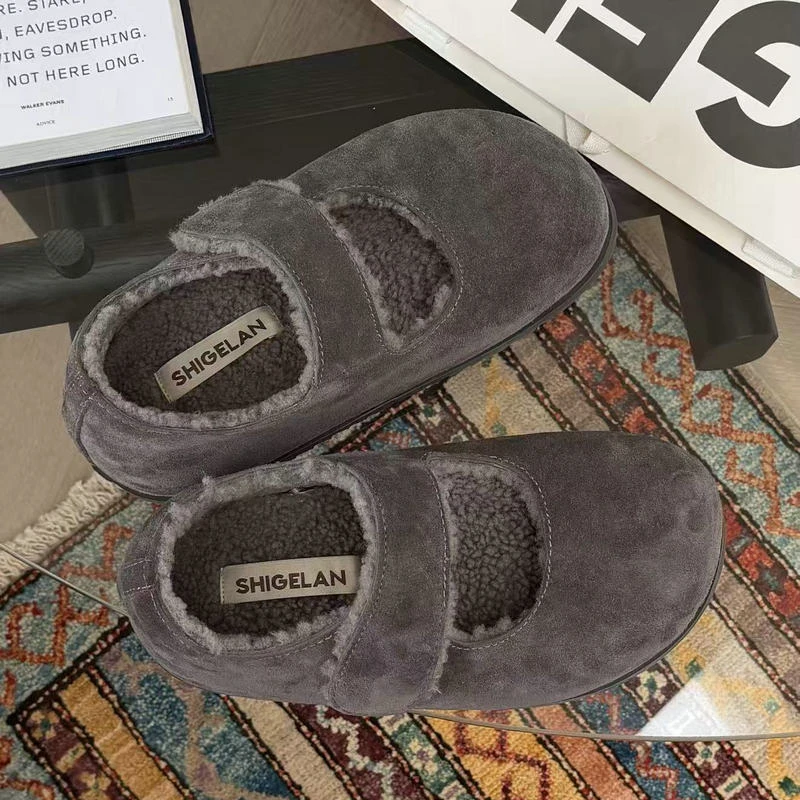 诗歌兰女鞋2025新款真皮加绒玛丽珍时尚厚底百搭勃肯鞋女7272-11