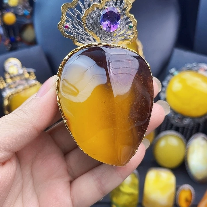 琥珀银S925镶嵌裸石