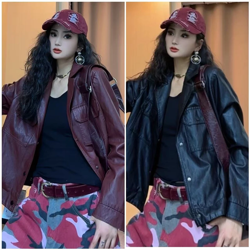 皮衣女春季新款设计感时尚百搭外套女休闲短款韩版上衣外套-6951