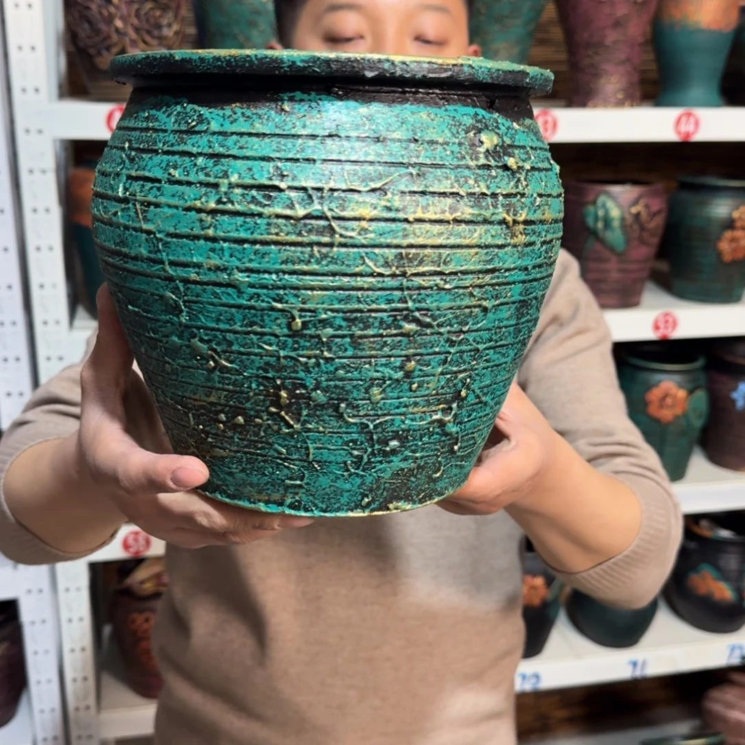 红陶红陶浮雕花盆炸炸炸