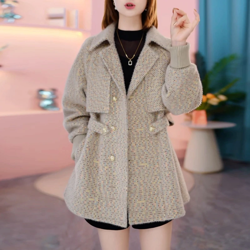 高级雪尔绒加厚斗篷毛呢外套女2025秋冬新款修身显瘦保暖时尚上衣