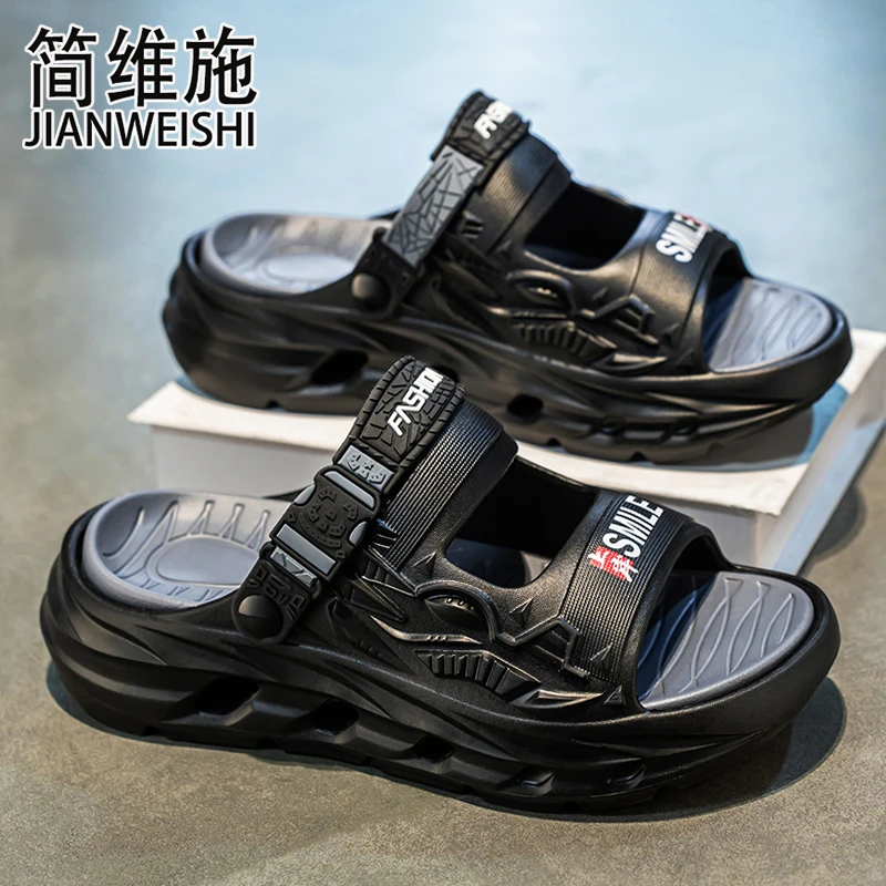 简维施夏季沙滩鞋厚底防滑凉鞋男两穿凉拖开车外穿运动软底一字拖