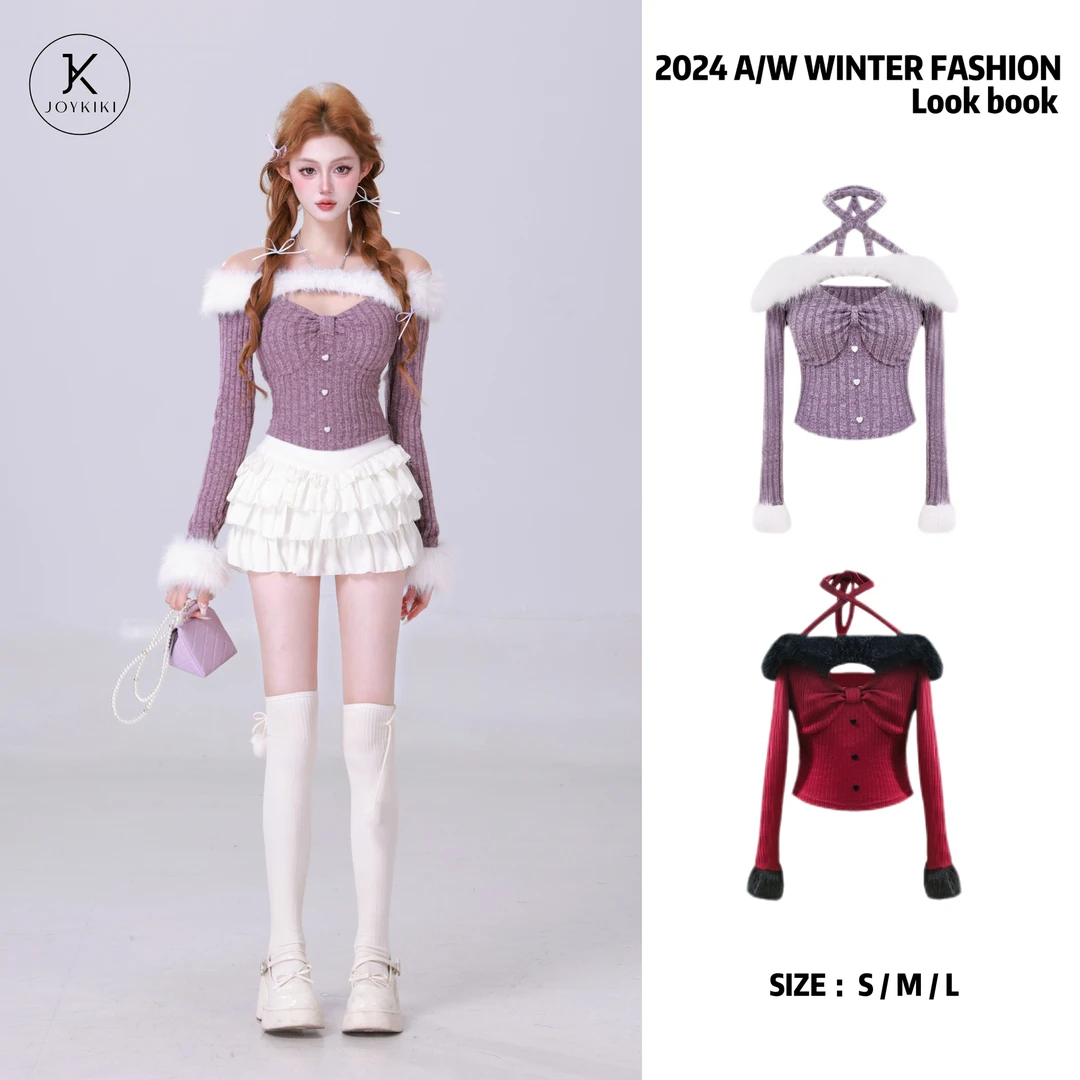 【JOYKIKI 清清!】【韩系学妹】纯欲百搭拼接设计感毛毛上衣J24D467