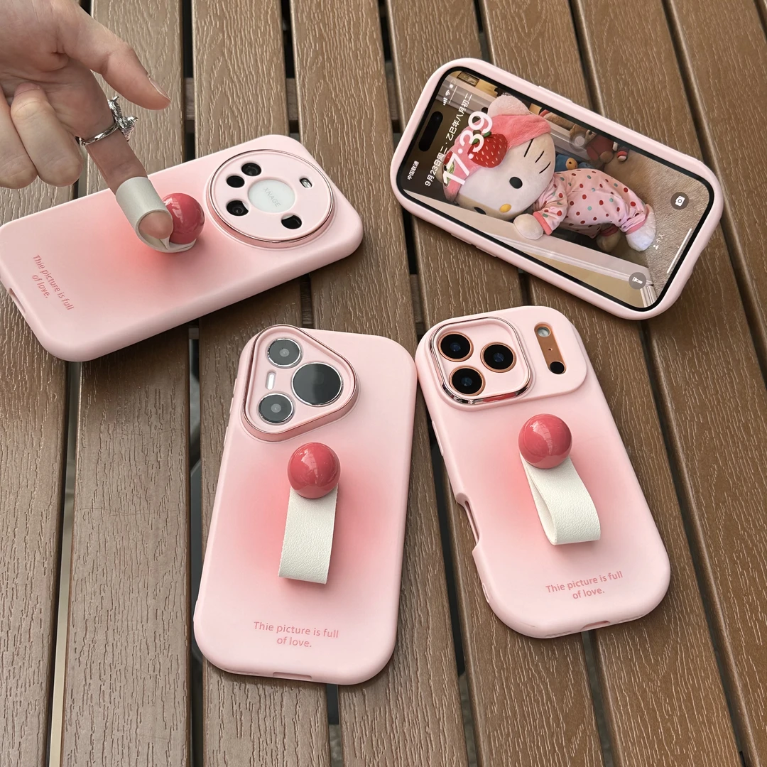 欧克里里粉渐变晕染指环适用苹果17/16手机壳华为P70vivo小米oppo