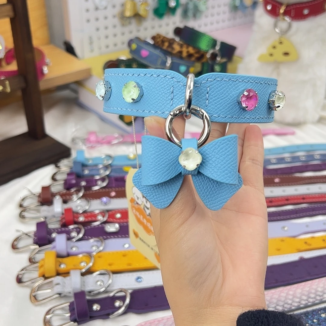 牛皮纯手工牛皮蓝色项圈