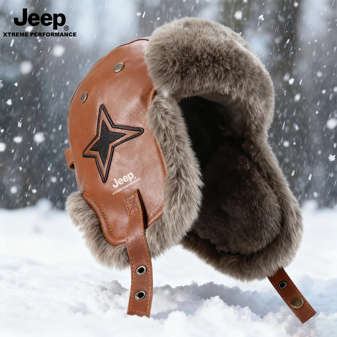 JEEP/吉普帽子男款飞行员帽冬季加绒加厚护耳帽保暖防风雷锋帽女