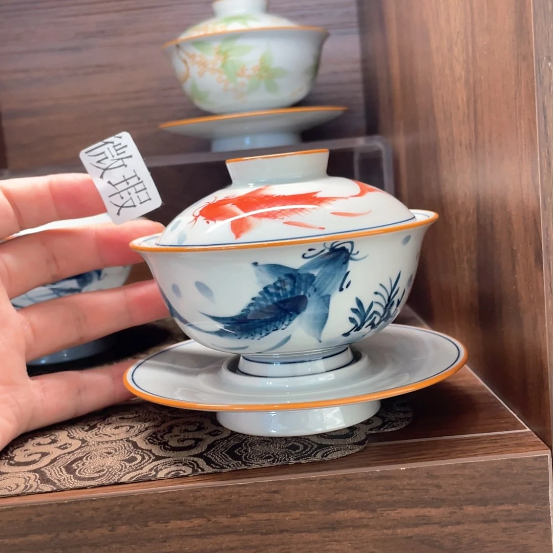釉下手绘茶具微瑕