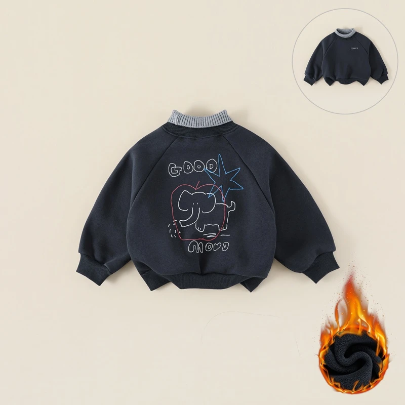 【加绒】儿童卫衣冬季新款男童韩版假两件卡通印花保暖长袖AS951