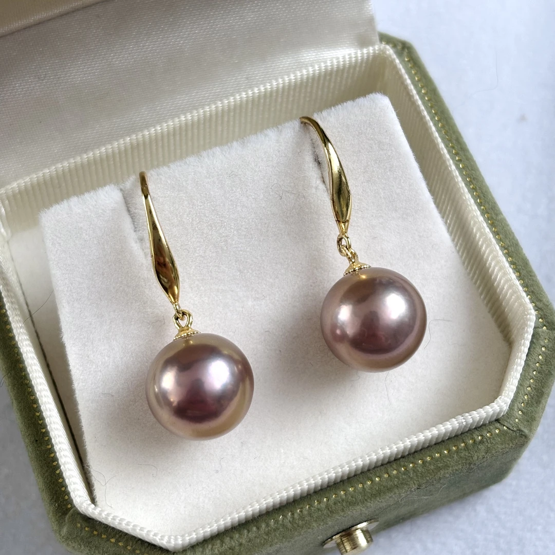 【浮光金】欧若风珠宝淡水珍珠紫珠耳钩 11-12mm 925银