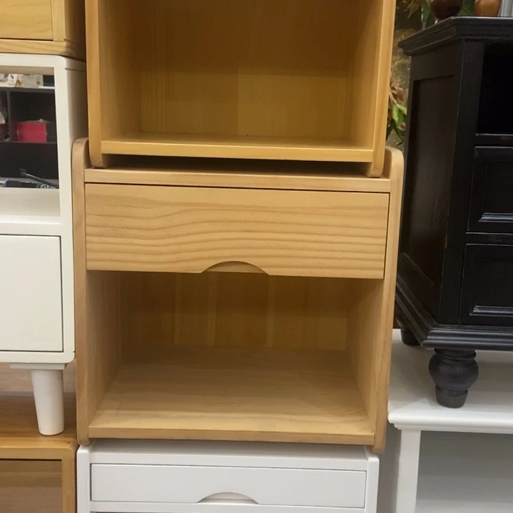 木圆角款松木实木床头柜