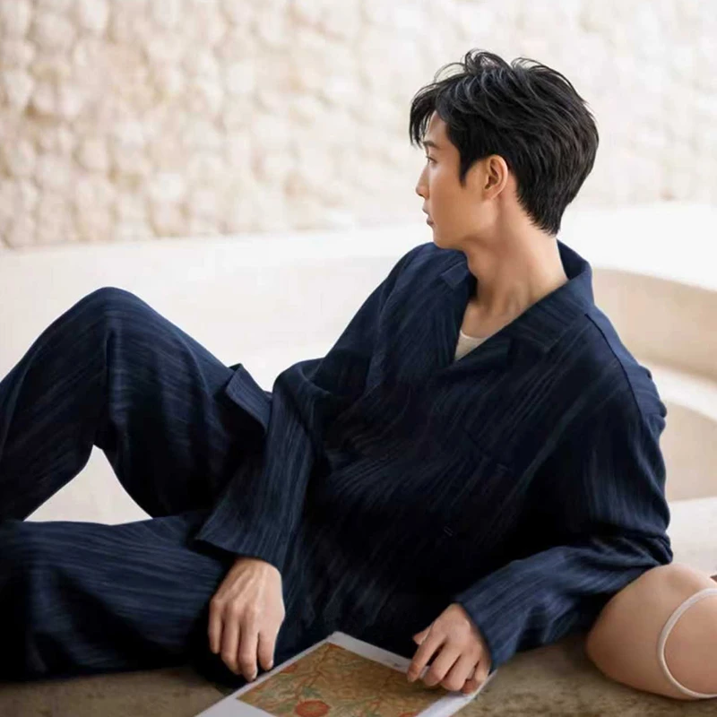 纯棉男士睡衣春秋冬休闲气质可外穿开衫全棉高级感家居服套装8317