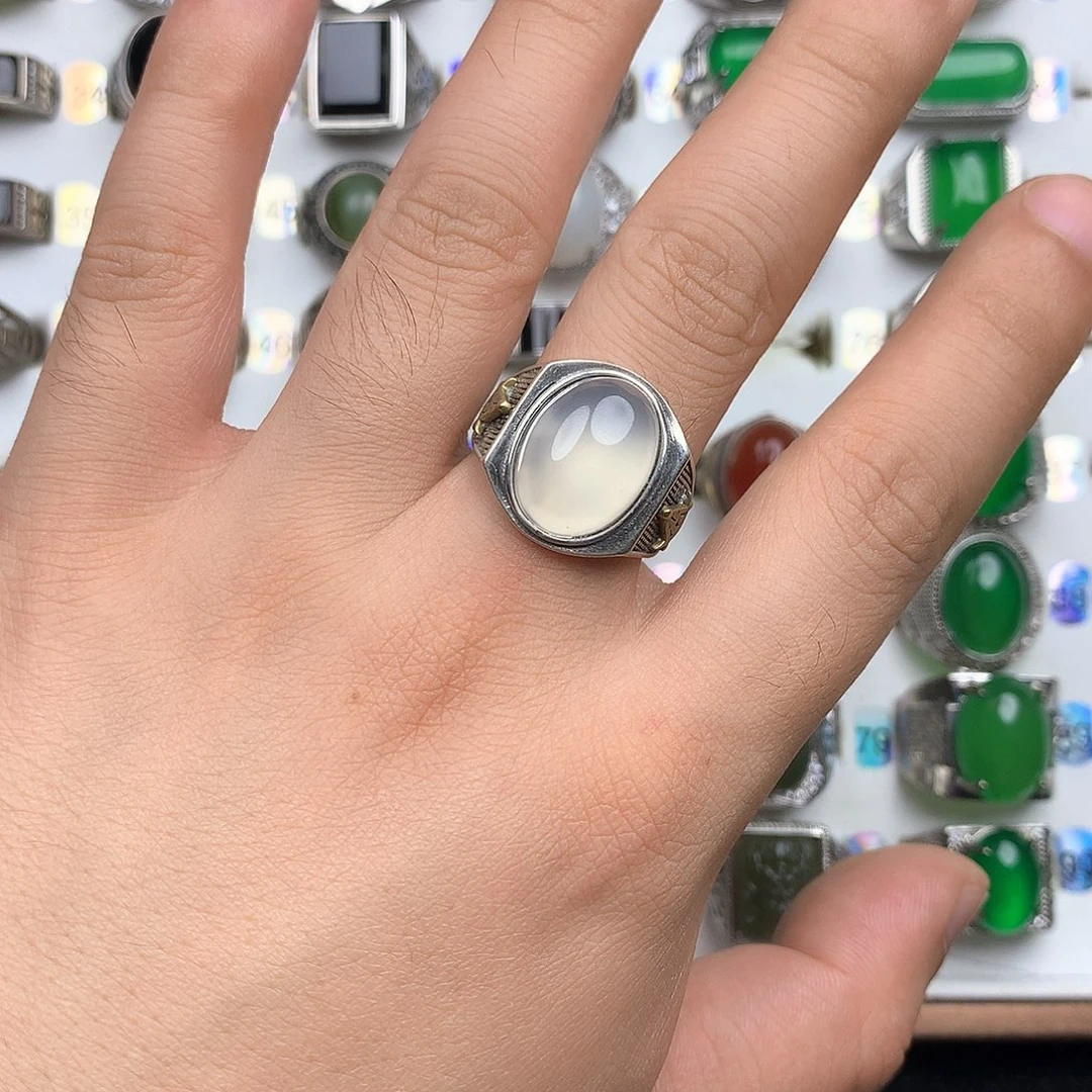 玛瑙/玉髓银S925镶嵌戒指