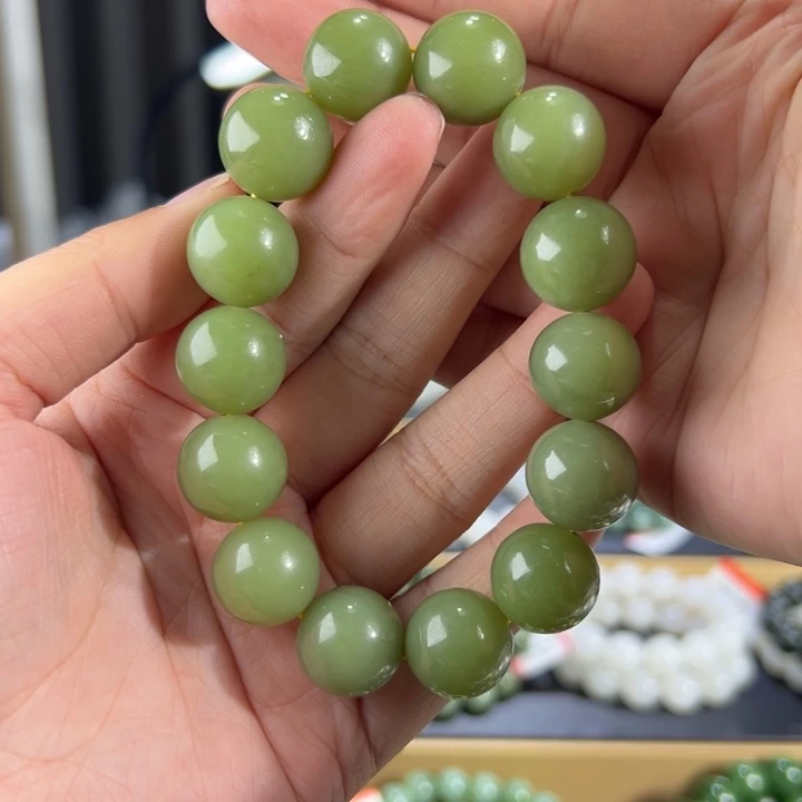 和田玉手串未镶嵌佟*新疆若羌青黄口卡16圆珠